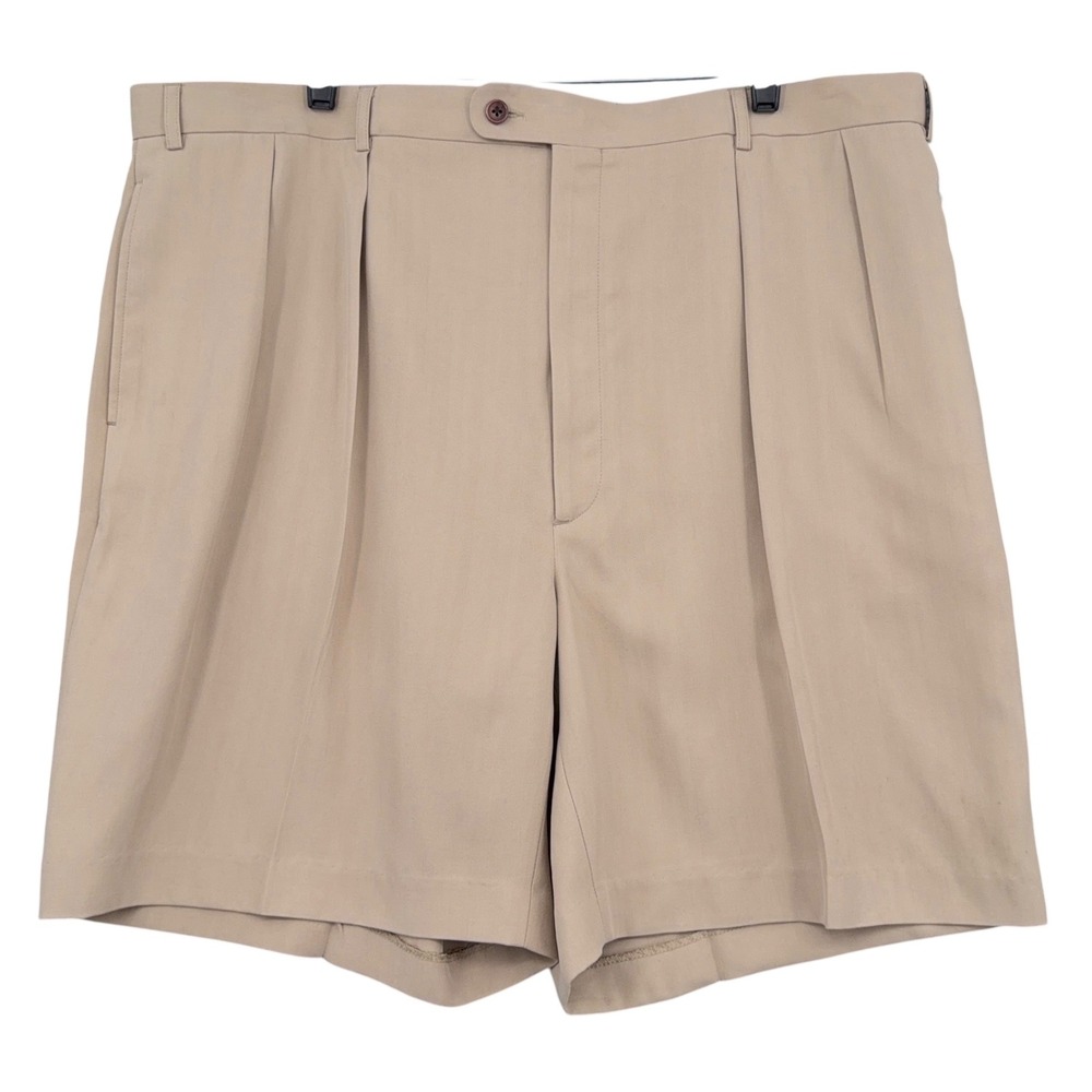 Harold‎ Powell Pleated Dress Shorts Mens 42 100% Silk Herringbone Stone HZ-3201